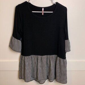 Cool Melon Black Striped Ruffle Half Sleeve Shirt